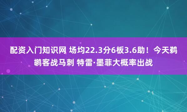 配资入门知识网 场均22.3分6板3.6助！今天鹈鹕客战马刺 特雷·墨菲大概率出战